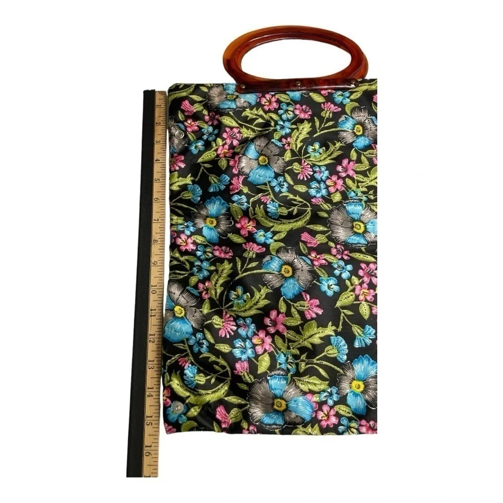 Vintage Lady's Pride Folding Tote Bag Floral Lucite/ Bakelite Handle